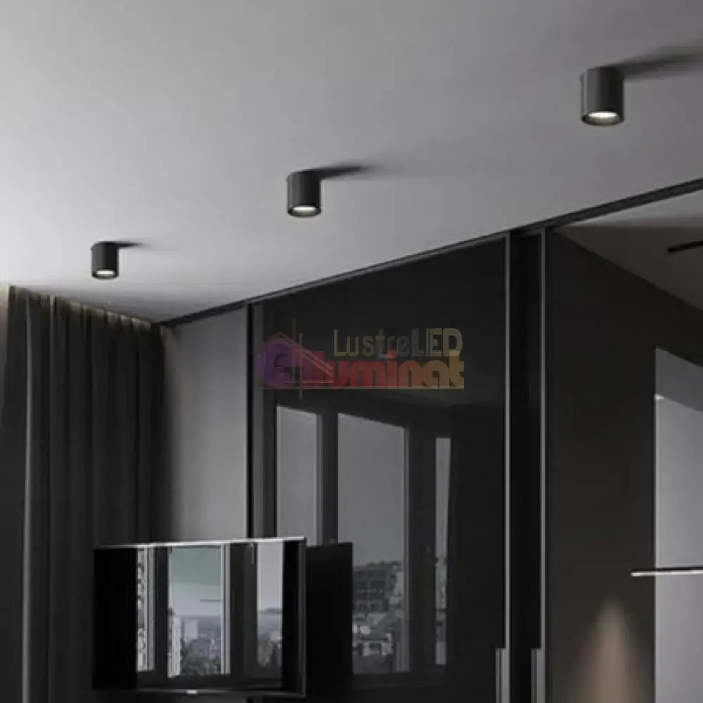 Spot LED Cilindric Aplicat Orientabil Negru 10W Lumina Calda lustreled.ro