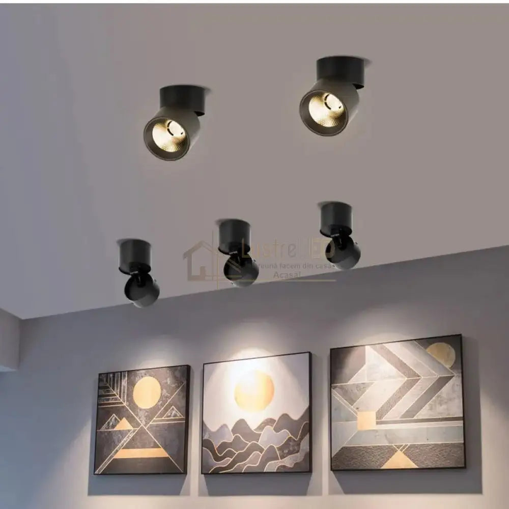 Spot LED Cilindric Aplicat Orientabil Negru 10W Lumina Calda lustreled.ro