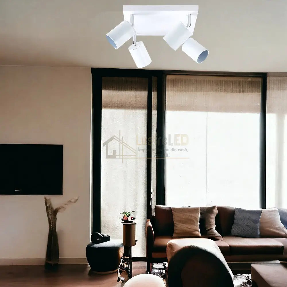 Spot Reglabil Alb 4Xgu10 Cu Suport Patrat Led Ceiling Light
