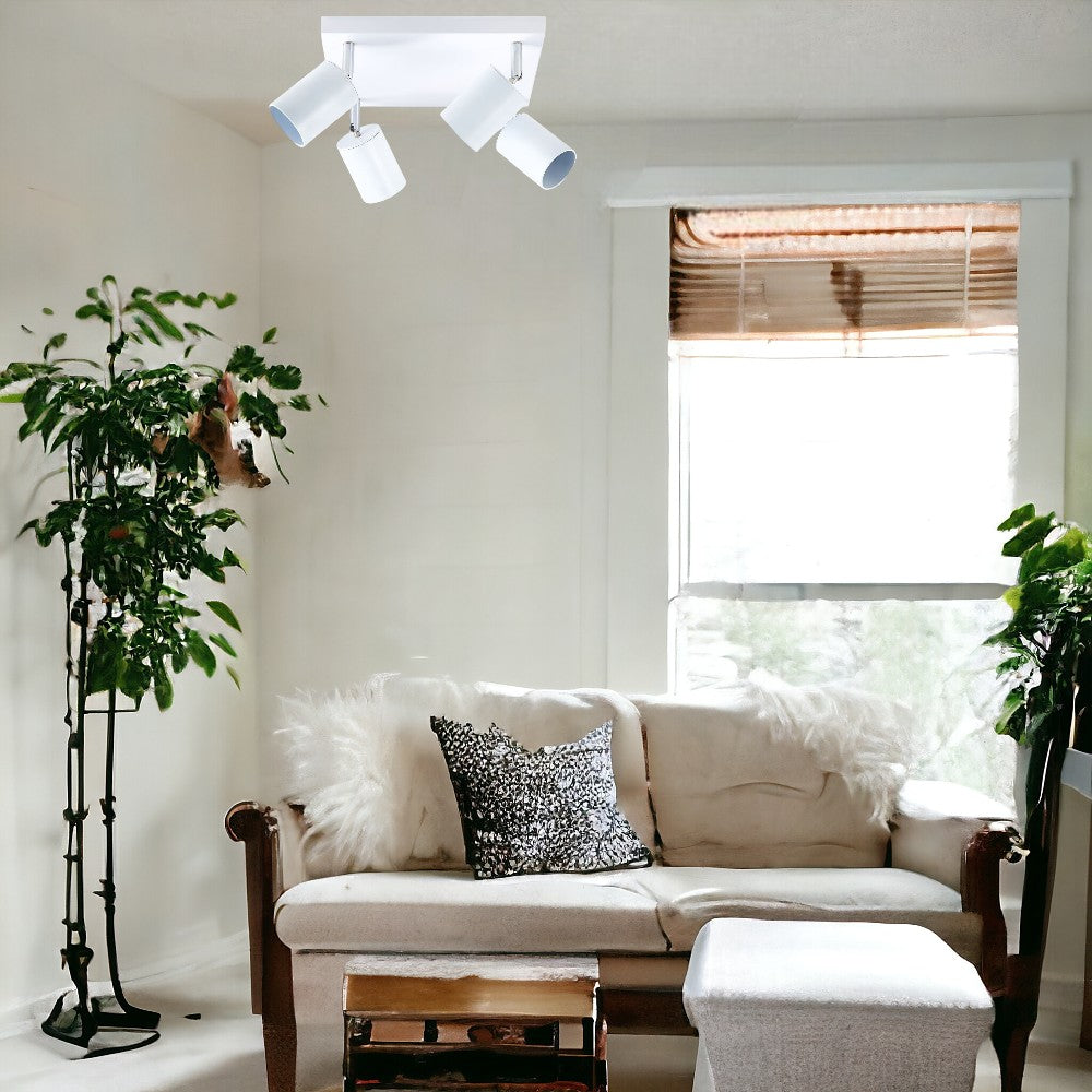 Spot Reglabil Alb 4xGU10 cu Suport Patrat