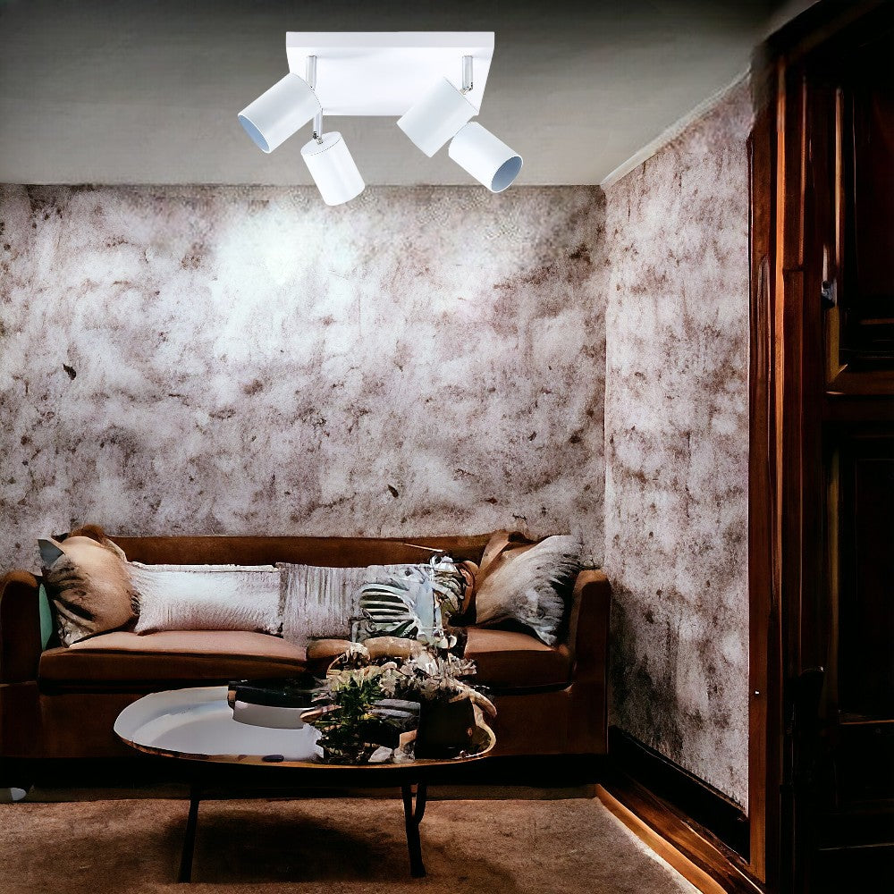 Spot Reglabil Alb 4xGU10 cu Suport Patrat