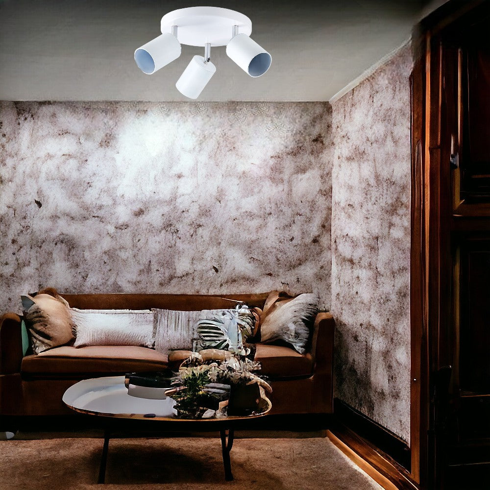 Spot Reglabil Alb 3xGU10 cu Suport Rotund