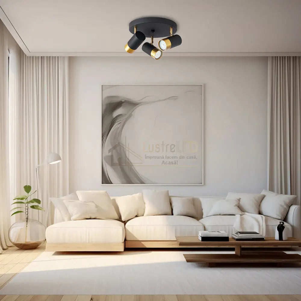 Spot Reglabil Negru + Auriu Exquisite 3Xgu10 Suport Rotund Led Ceiling Light