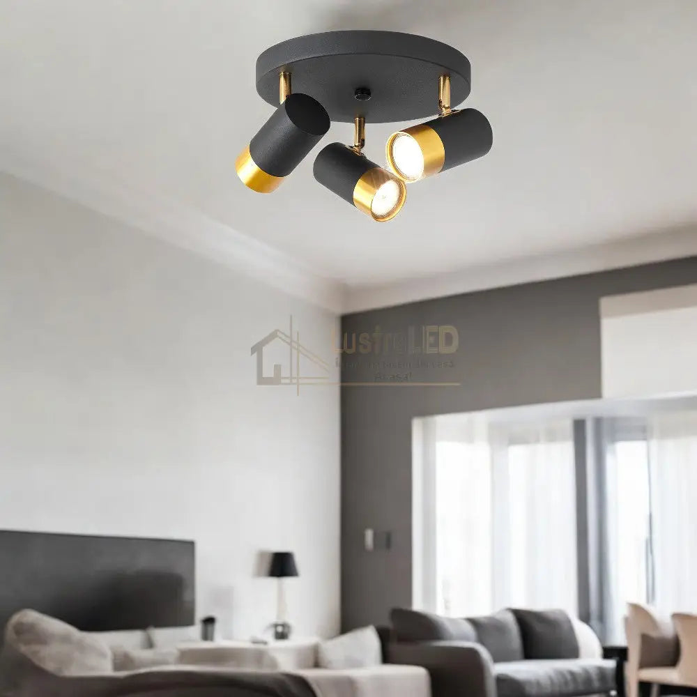 Spot Reglabil Negru + Auriu Exquisite 3Xgu10 Suport Rotund Led Ceiling Light