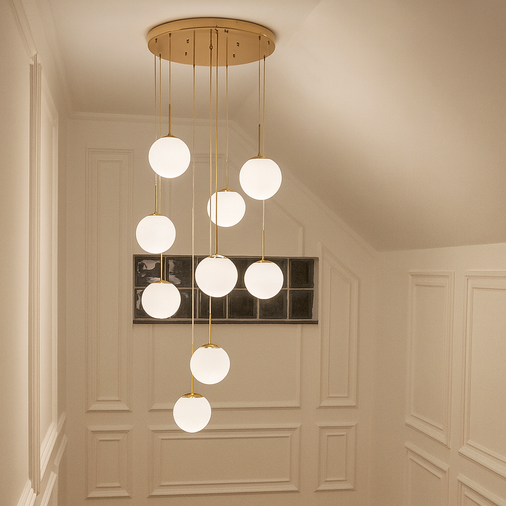 Lustra Abajur Mat GOLD LUXURY STAIRCASE Gigant AURIE / ABAJUR / D50CM/12XE27 Chandeliers