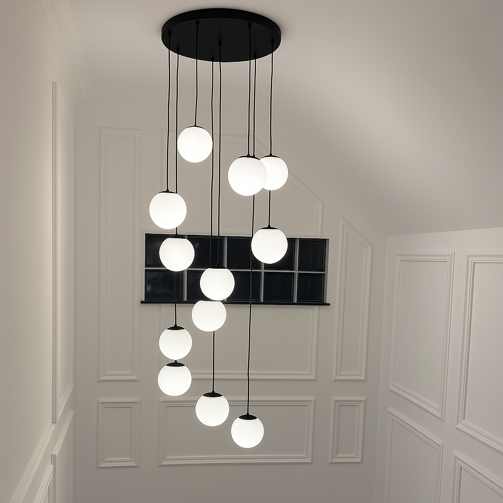 Lustra Abajur Mat Black LUXURY Staircaise 12 Abajururi 200CM NEAGRA / ABAJUR / D50CM/12XE27 Chandeliers