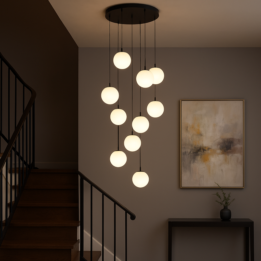 Lustra Abajur Mat Black LUXURY Staircaise 12 Abajururi 200CM