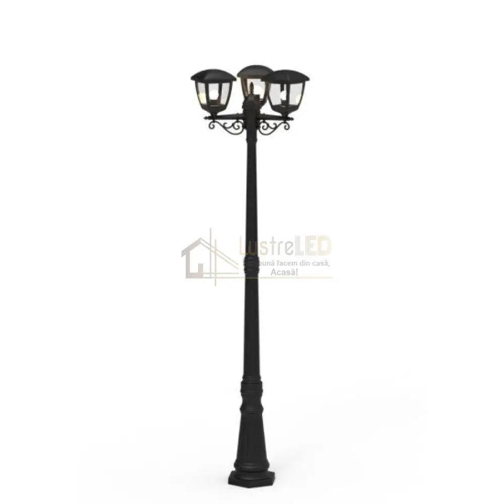 Stalp De Gradina Tip Felinar Negru 3xE27 220CM STALP ORNAMENTAL GARDEN POLE