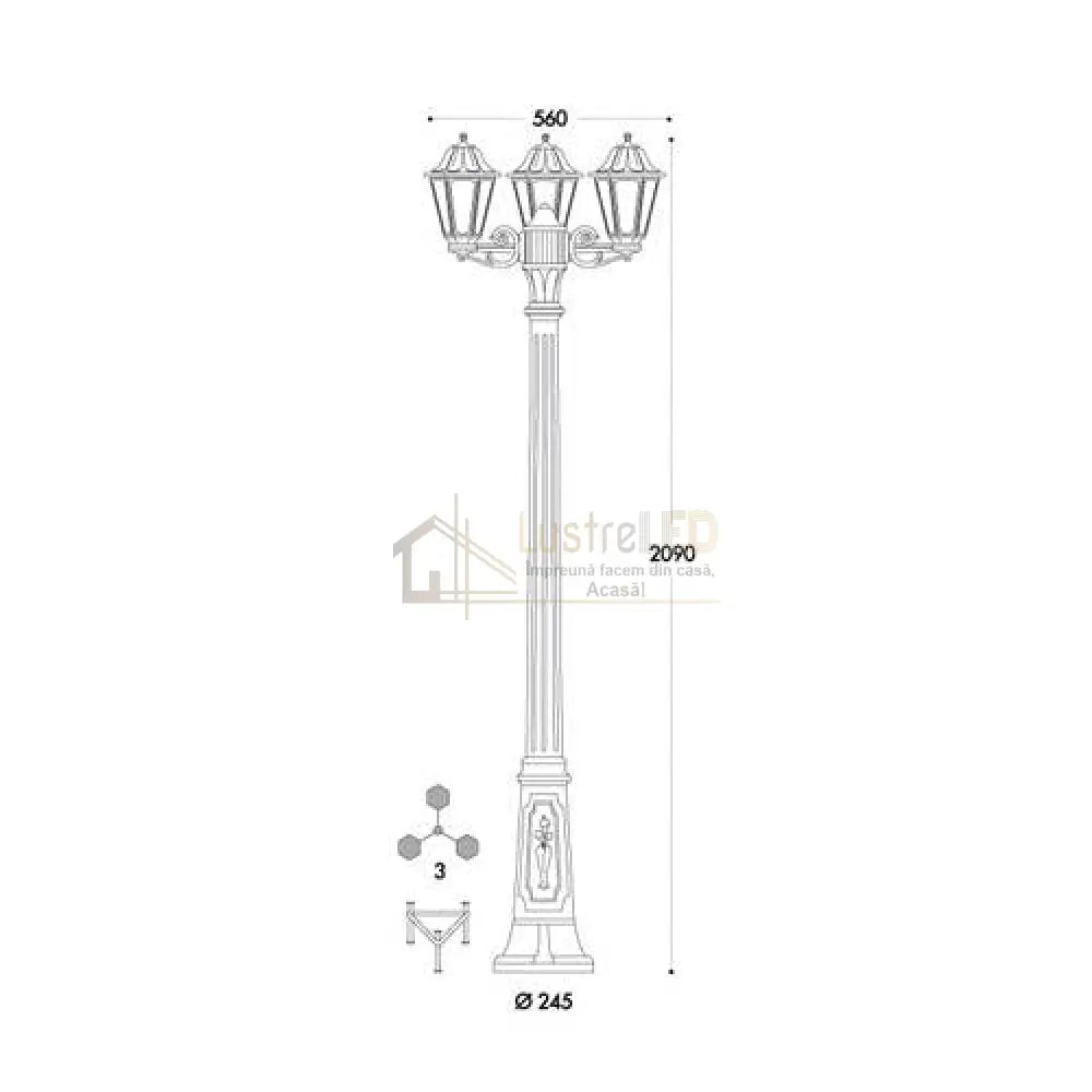 Stalp Ornamental 2 Metri Echipat Cu 3 Felinare Anna Fumagalli Garden Pole