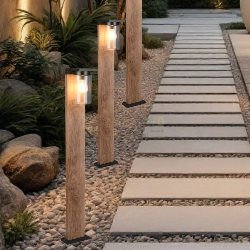 Stalp Ornamental cu Senzor Finisaj Lemn 100CM STALP ORNAMENTAL GARDEN POLE