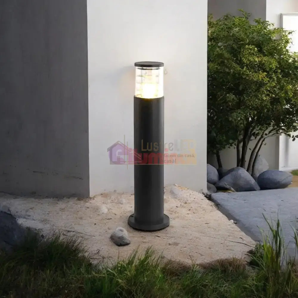 Stalp Ornamental De Gradina 80CM 1XE27 Cylinder Negru lustreled.ro