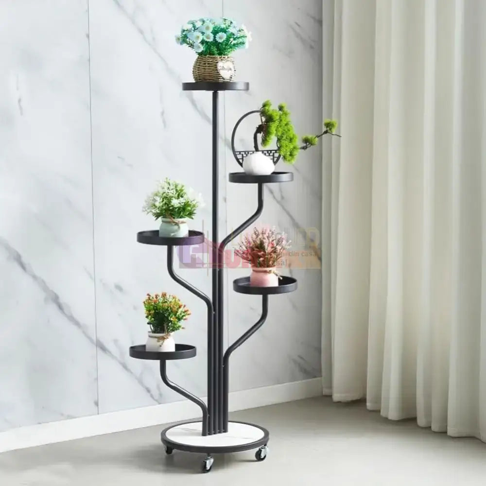 Suport Decorativ pentru Plante cu 6 Niveluri Botanical Spire STATUETA / NEAGRA / 130CM