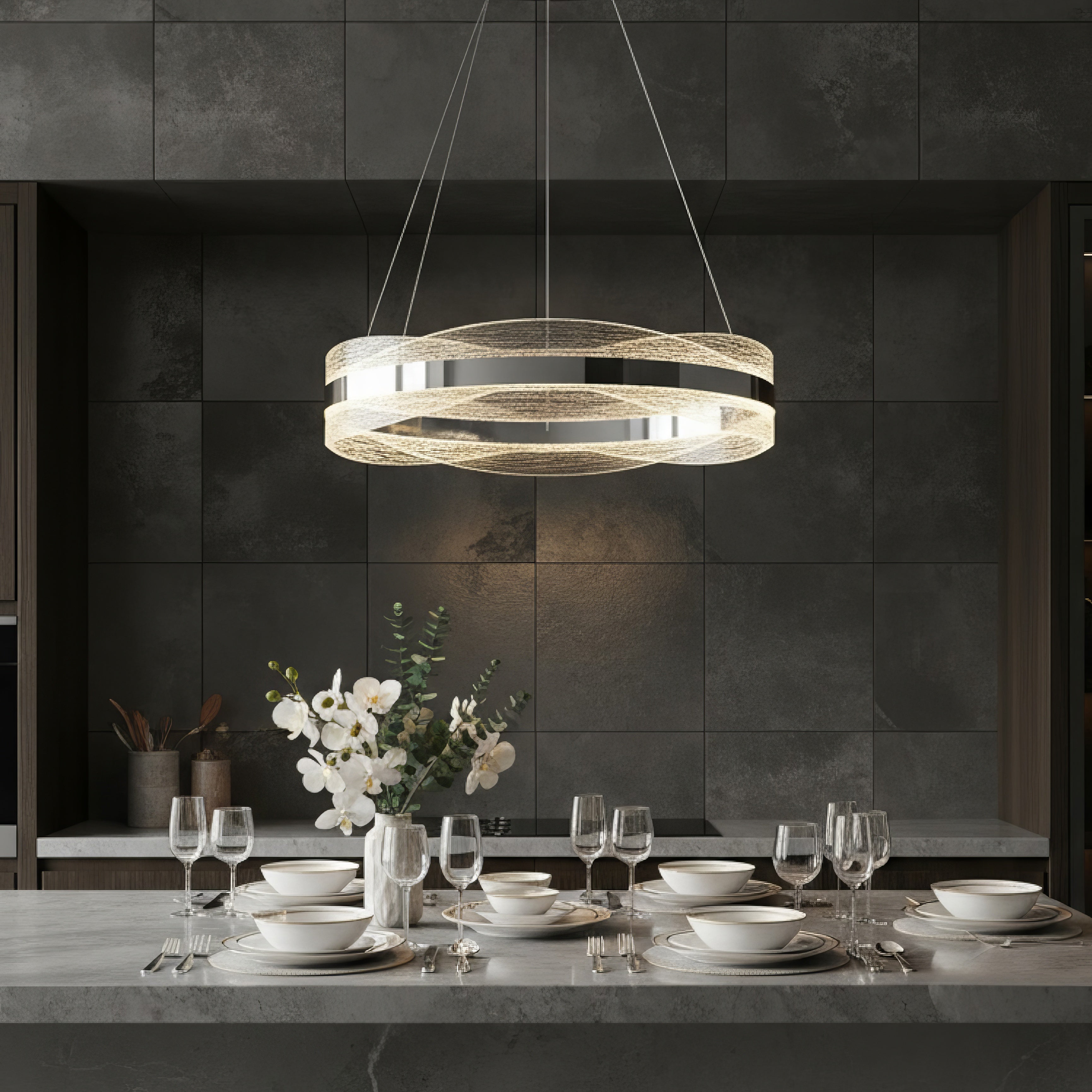 Lustra LED Suspendata ENYA Crom Telecomanda