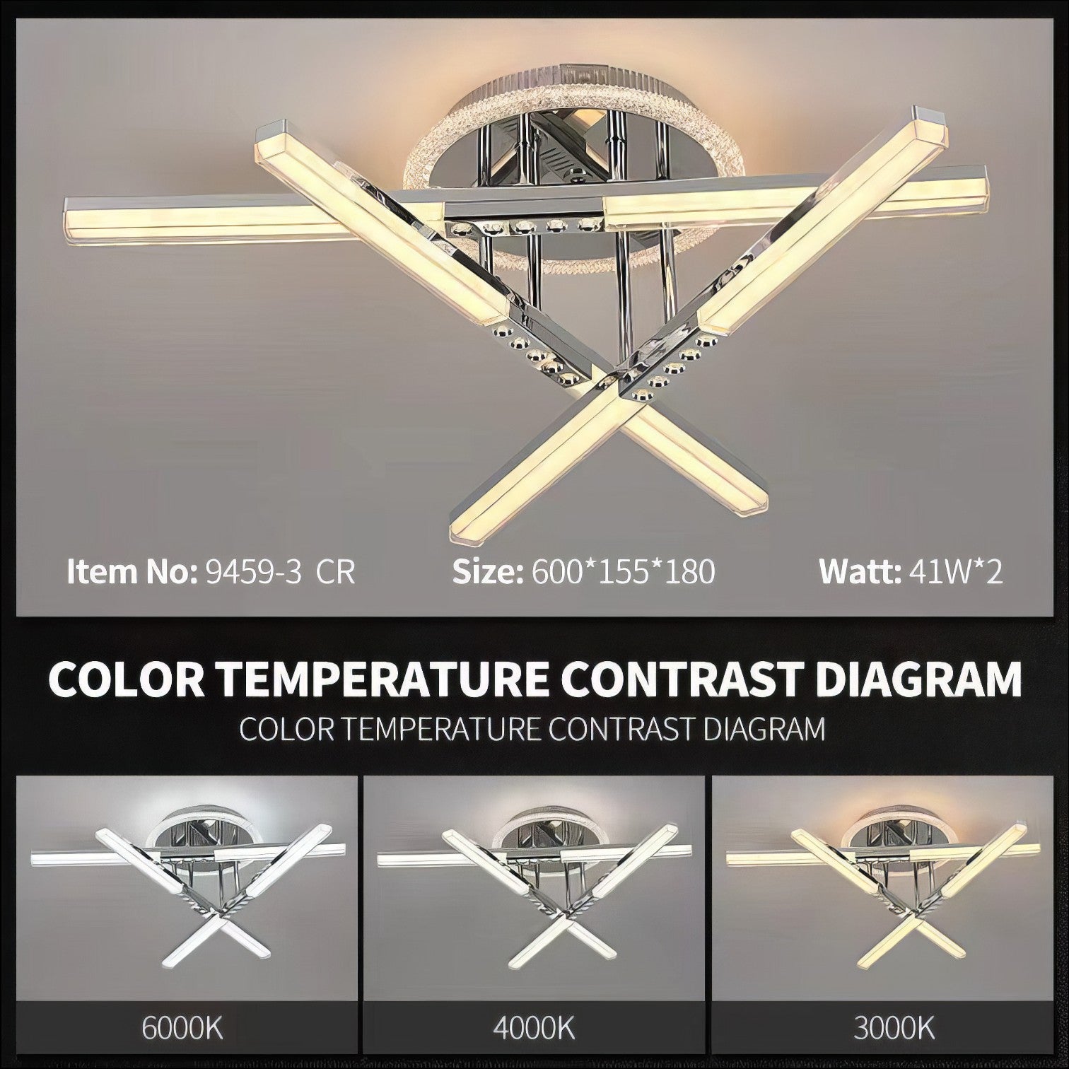 Lustra LED 3 Lines ROEN Silver Echivalent 300W Telecomanda