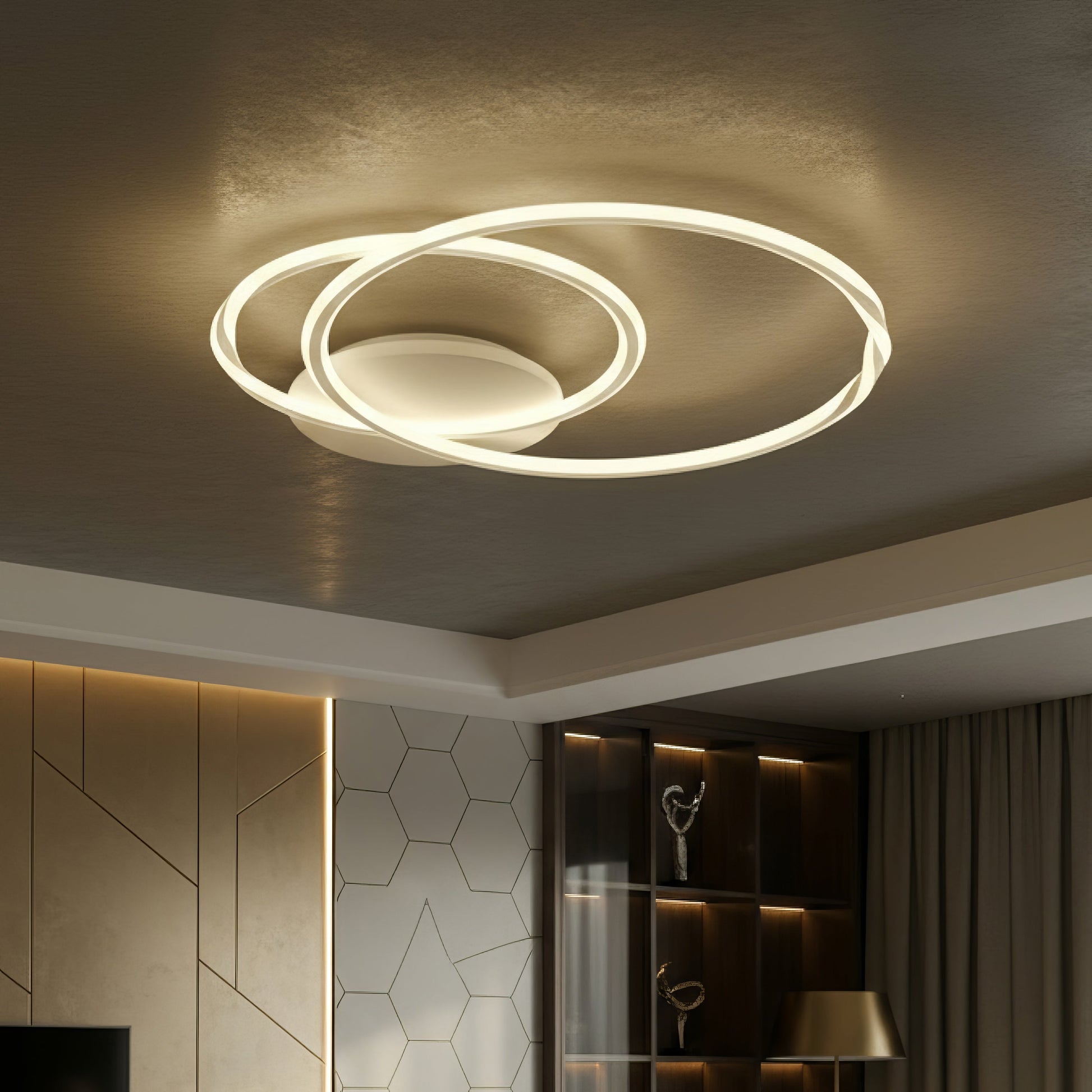 Lustra LED 2 WHITE CIRCLE Echivalent 600W Telecomanda