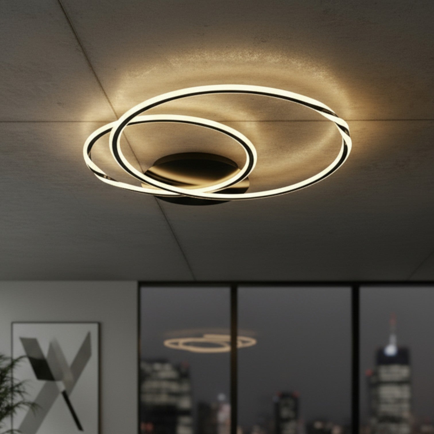 Lustra LED 2 BLACK CIRCLE Echivalent 600W Telecomanda