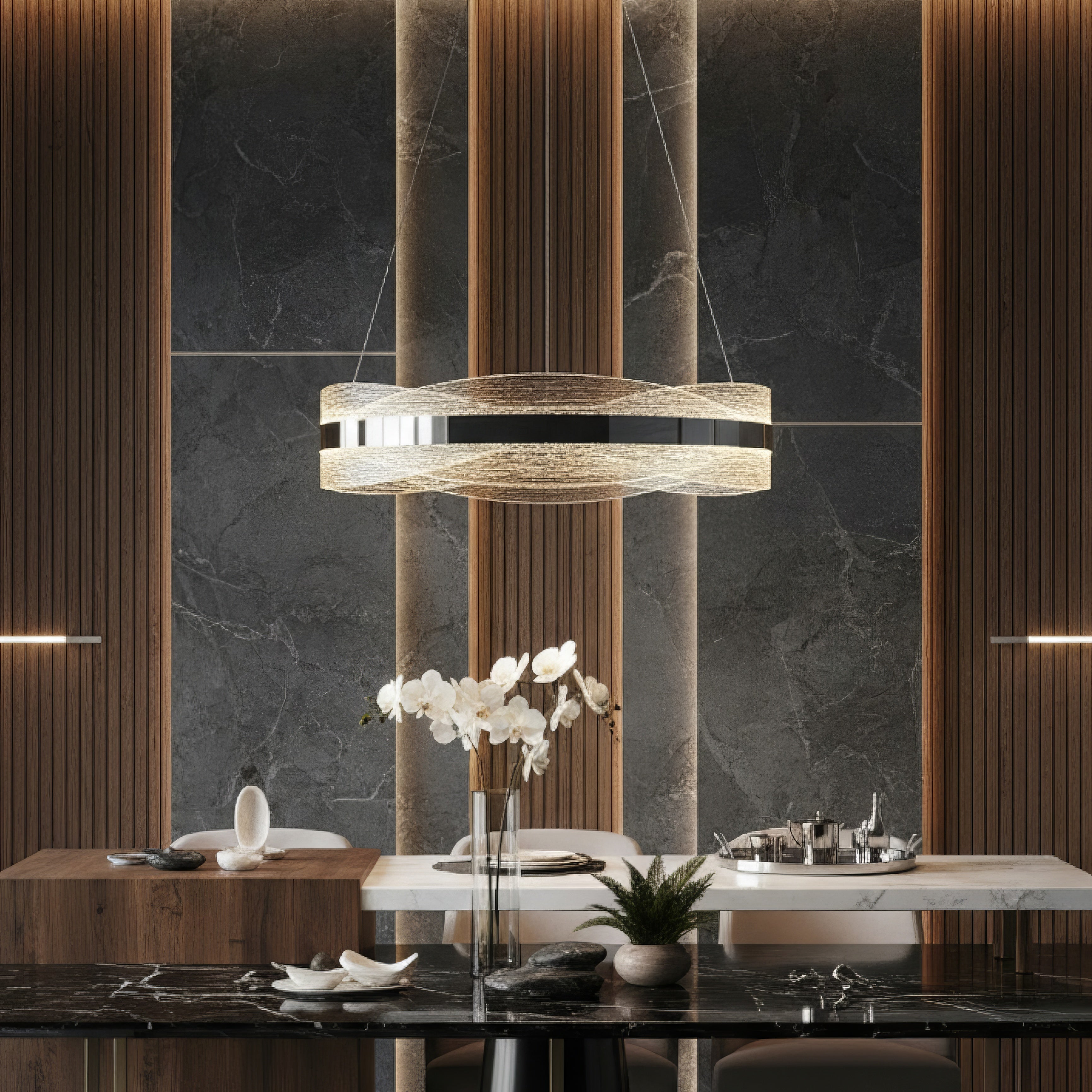 Lustra LED Suspendata ENYA Crom Telecomanda