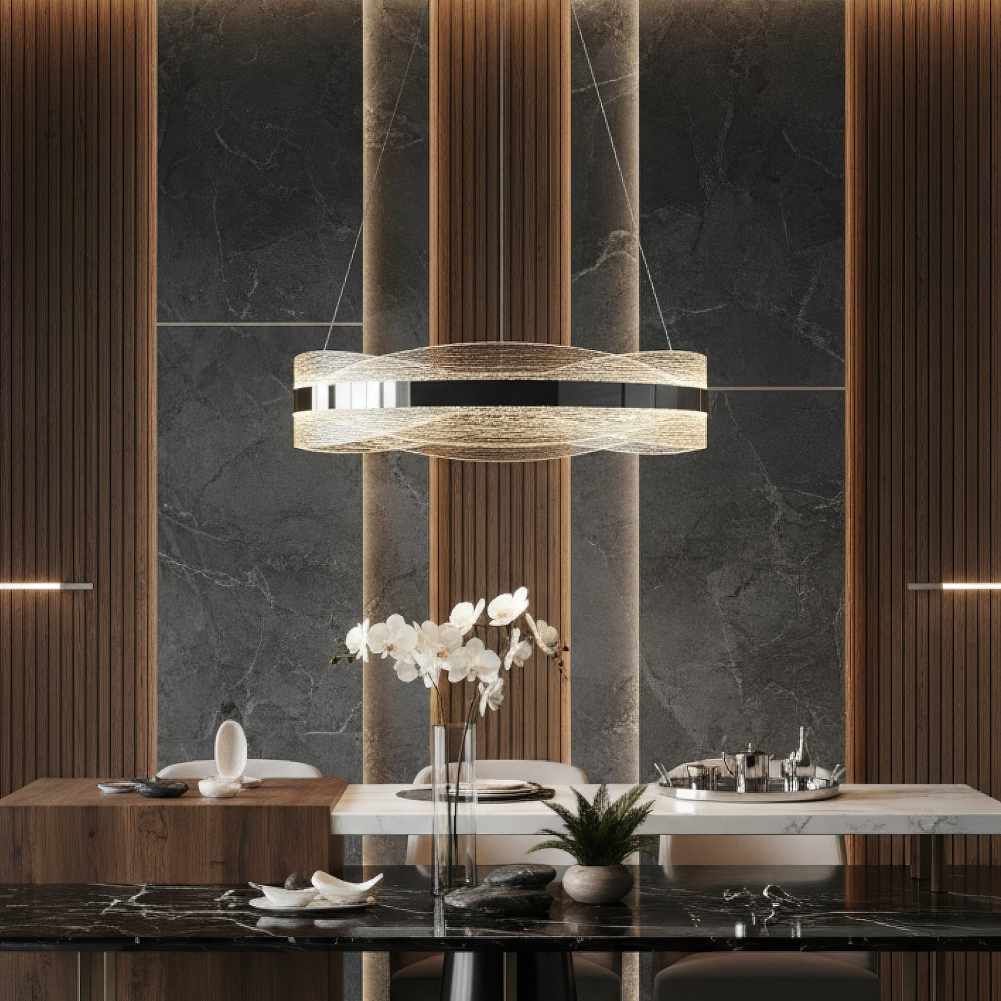 Lustra LED Suspendata ENYA Crom Telecomanda