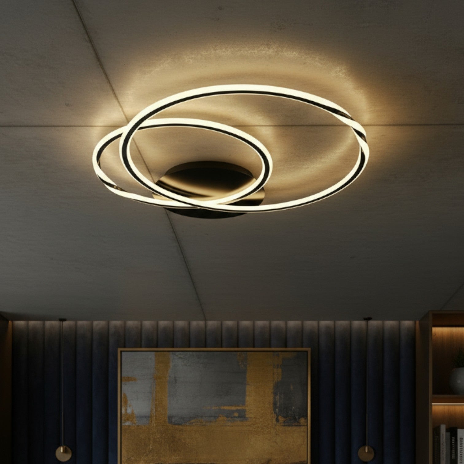 Lustra LED 2 BLACK CIRCLE Echivalent 600W Telecomanda