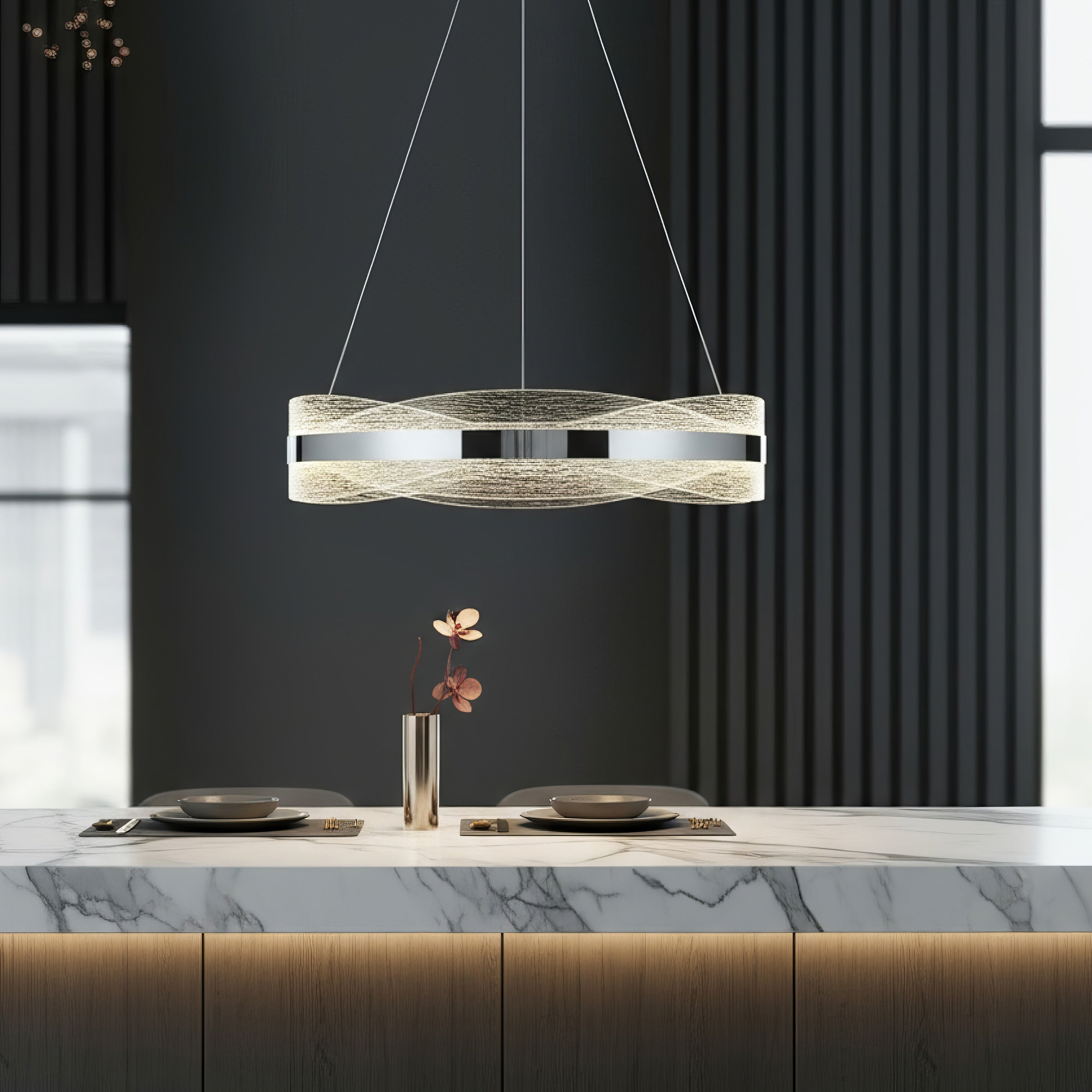 Lustra LED Suspendata ENYA Crom Telecomanda