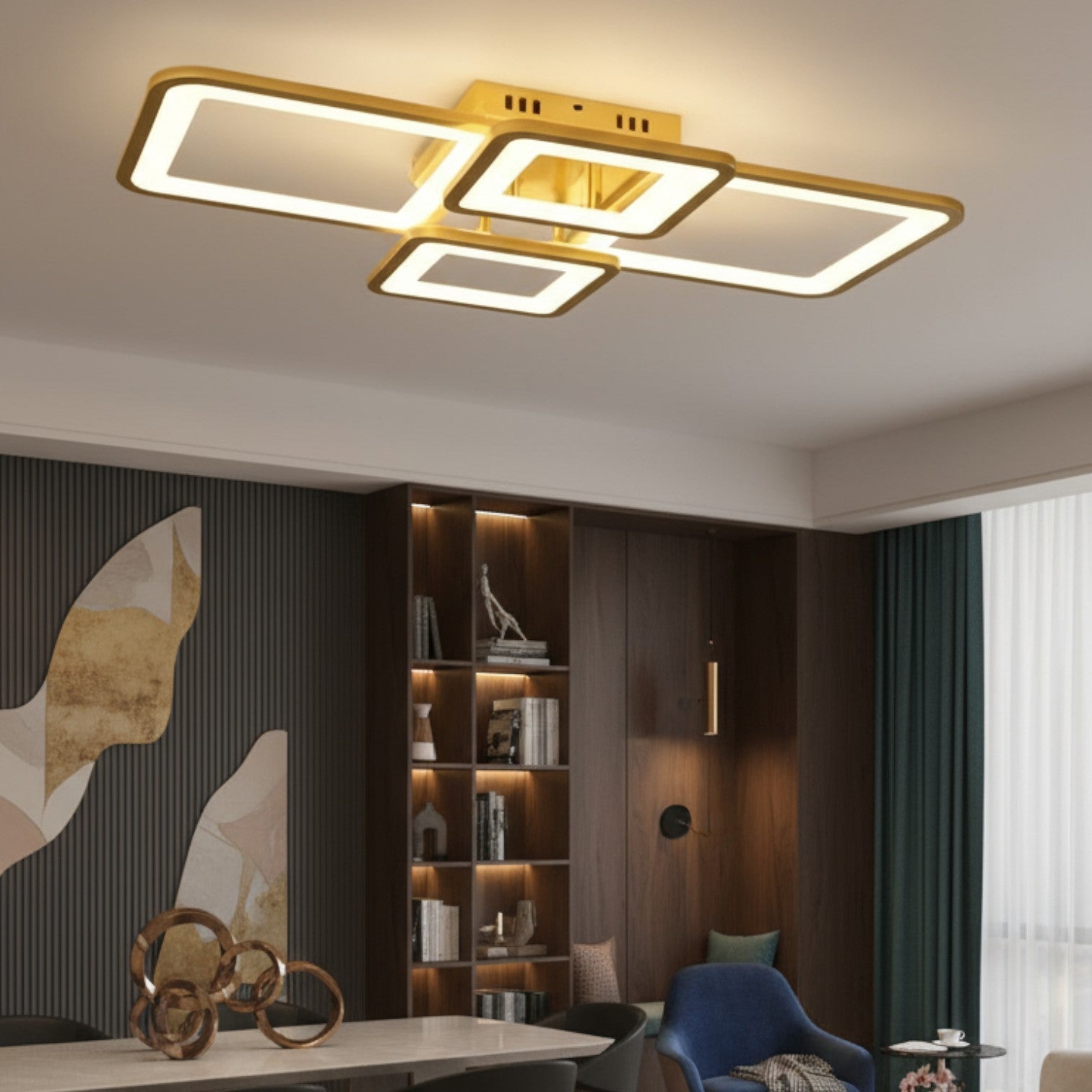 Lustra LED 4 Square LUMO Gold Echivalent 500W Telecomanda