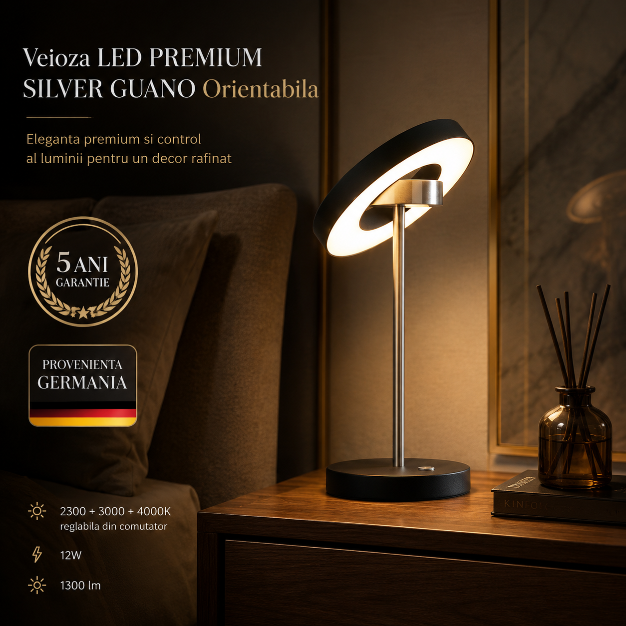 Veioza LED PREMIUM SILVER GUANO Orientabila 534410107 – Lustreled