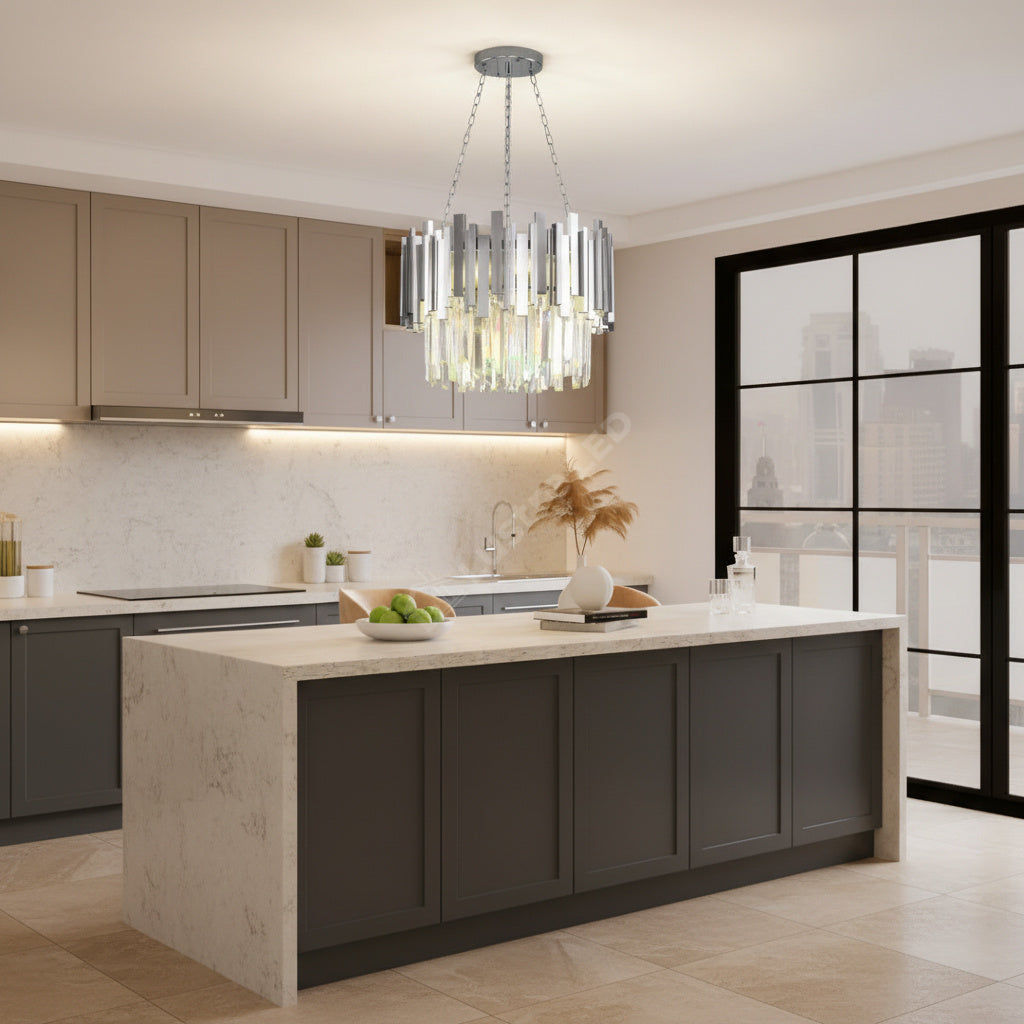 Candelabru Cristal GLORY SILVER 40cm cu Lant