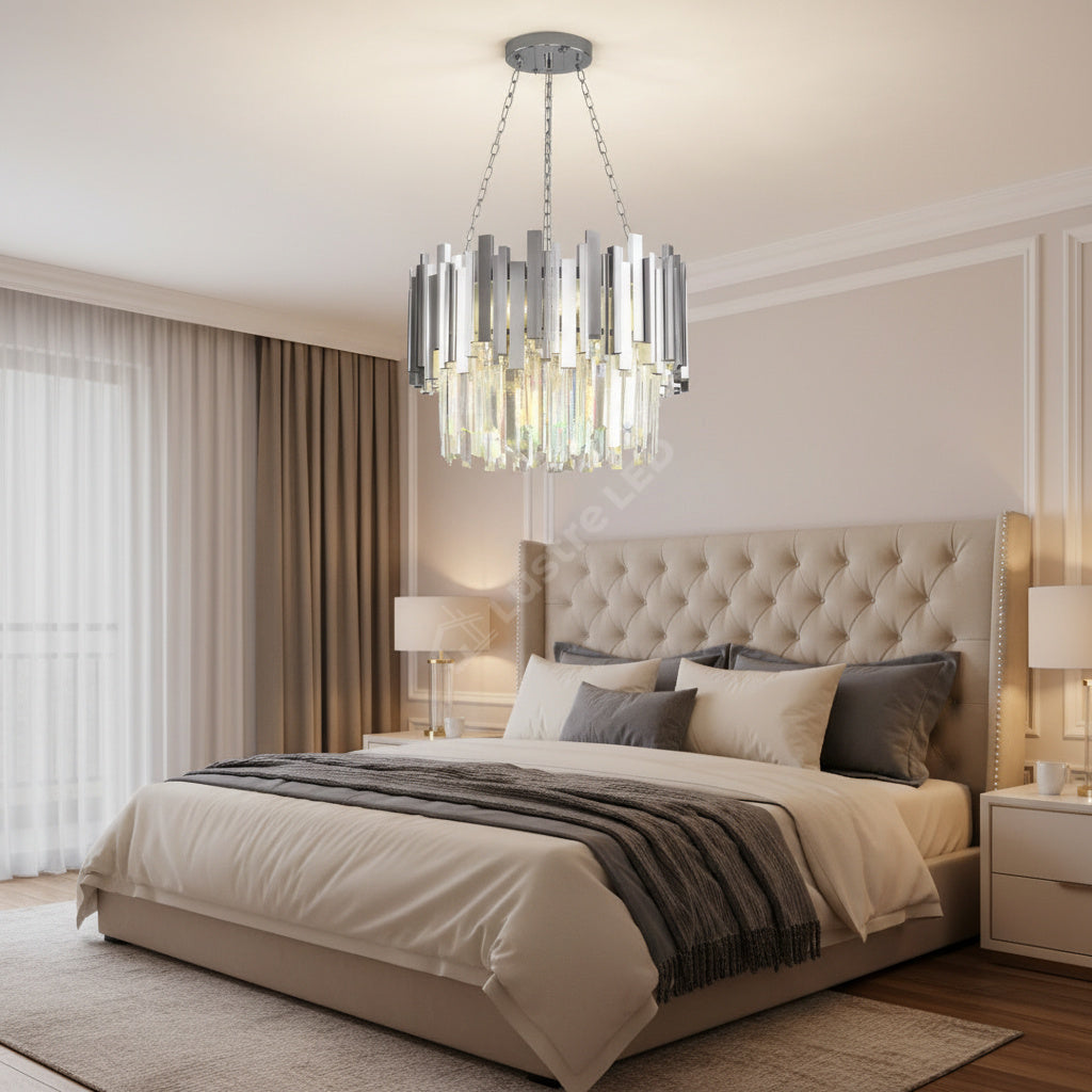 Candelabru Cristal GLORY SILVER 40cm cu Lant