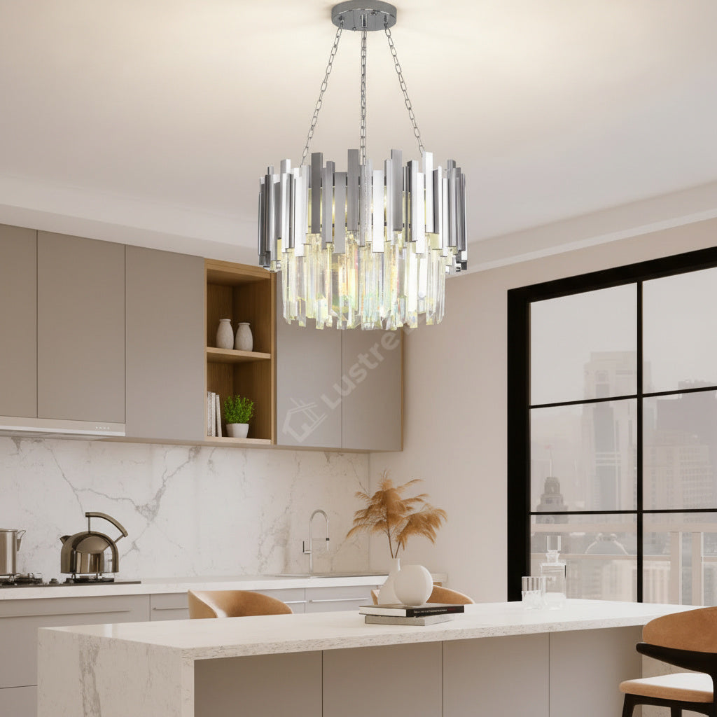 Candelabru Cristal GLORY SILVER 40cm cu Lant