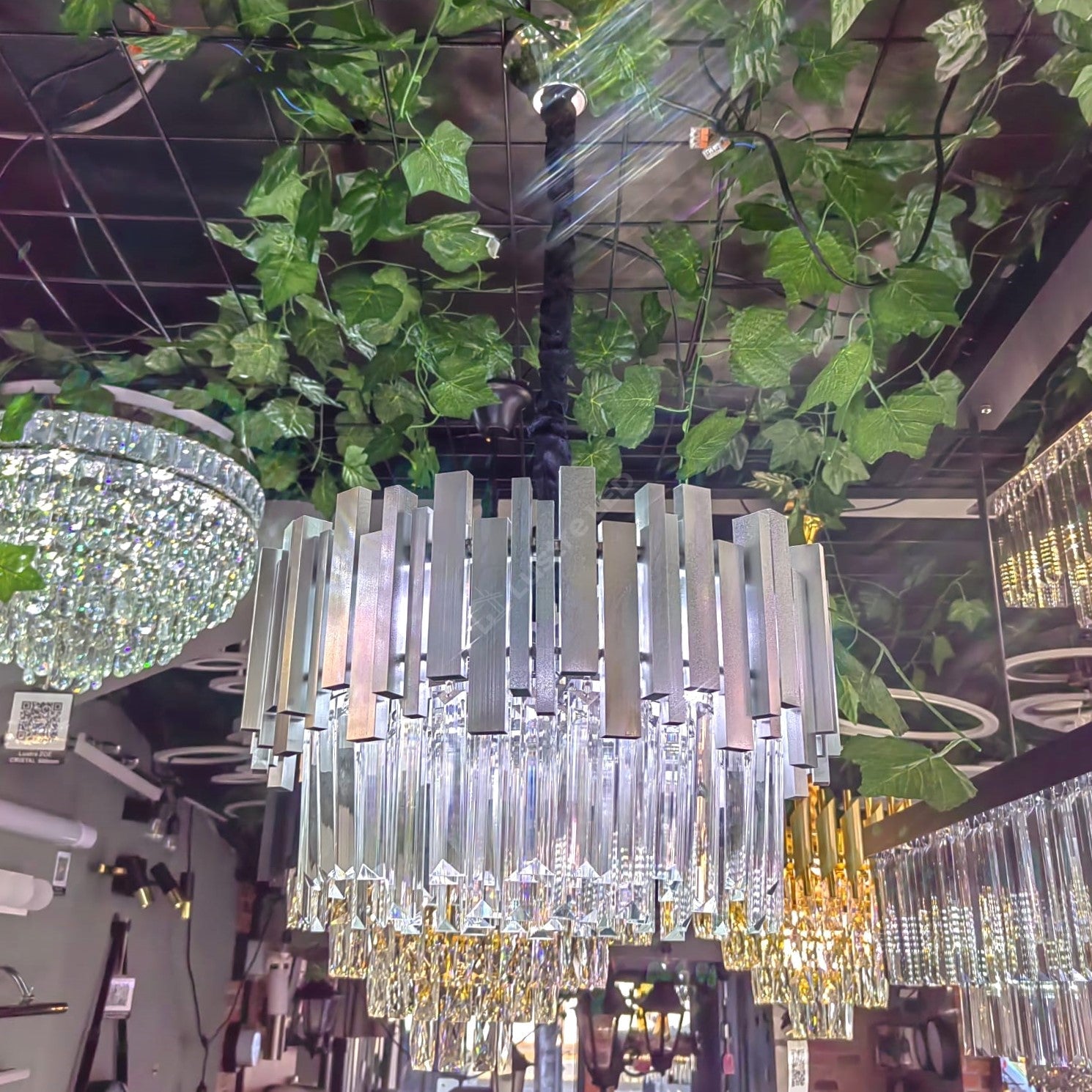 Candelabru Cristal GLORY SILVER 40cm cu Lant