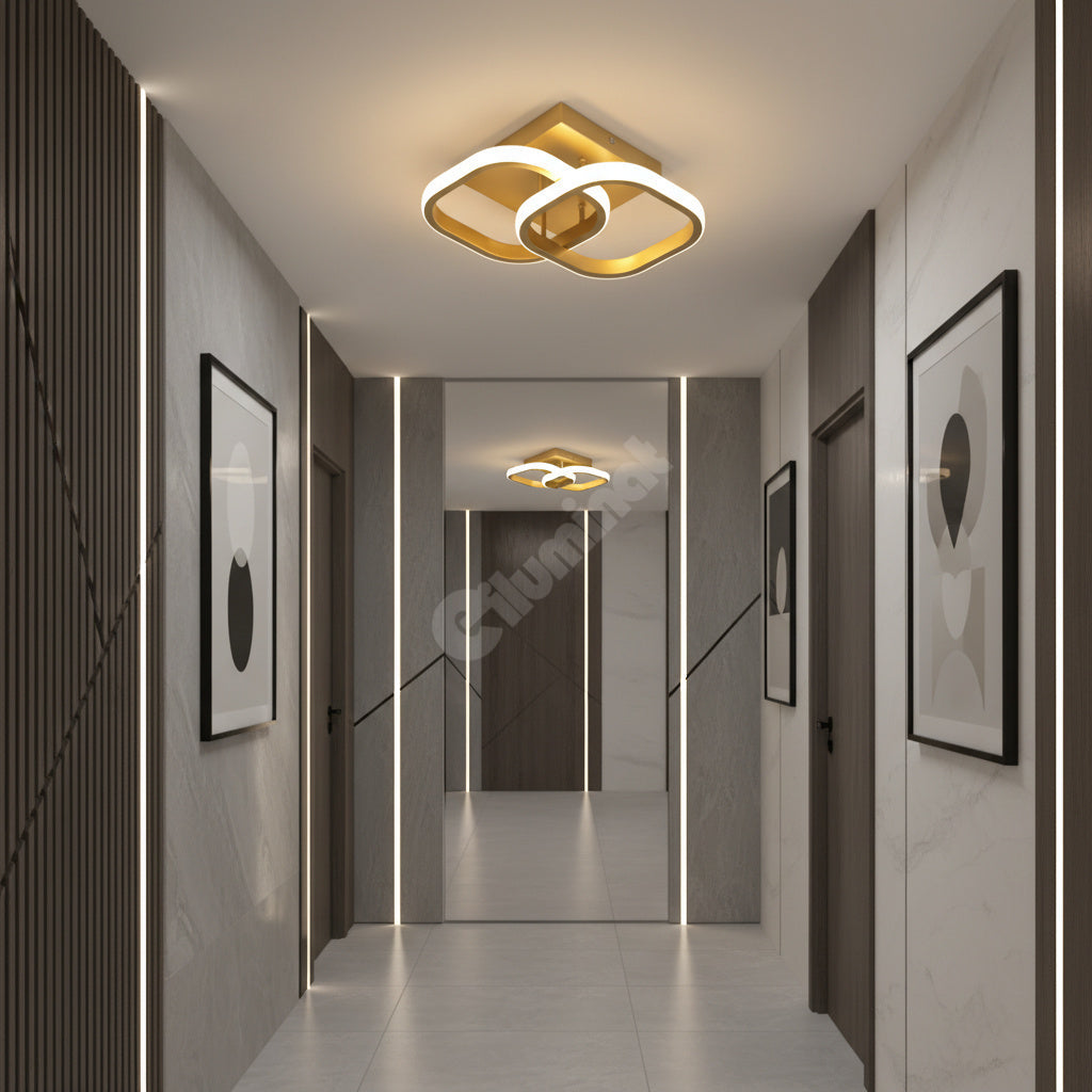 Lustra LED Double Square Auriu Echivalent 200W