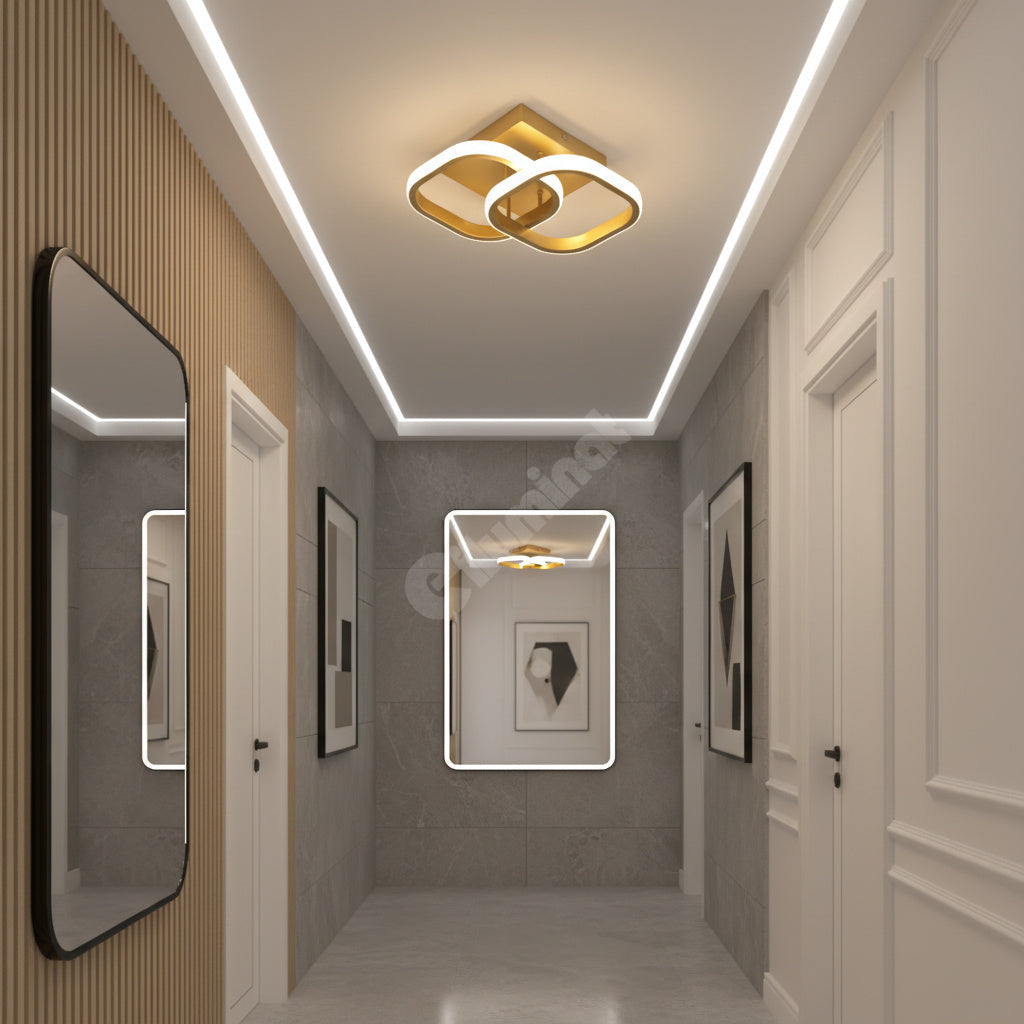 Lustra LED Double Square Auriu Echivalent 200W
