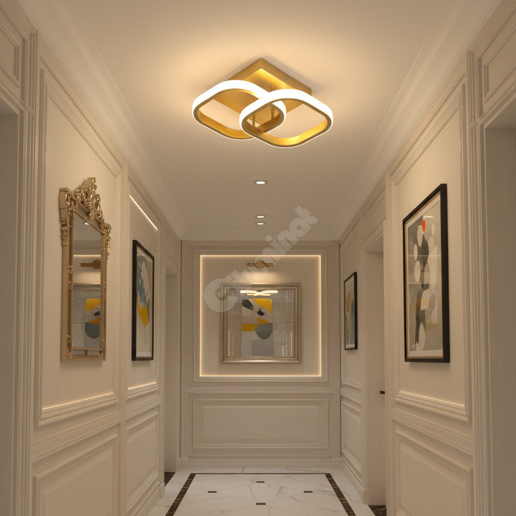 Lustra LED Double Square Auriu Echivalent 200W