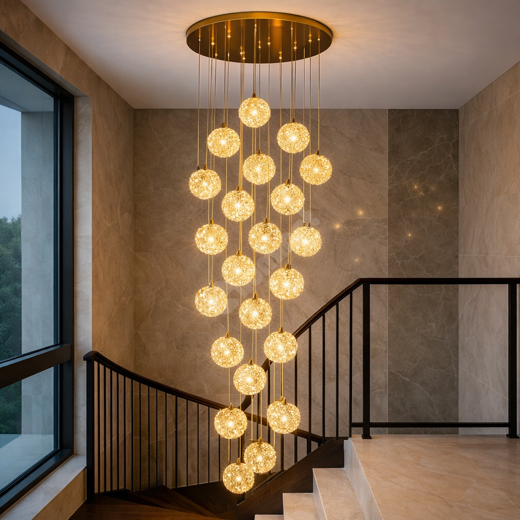Lustra Suspendata Golden Sponge Majestic Staircase 30xG9