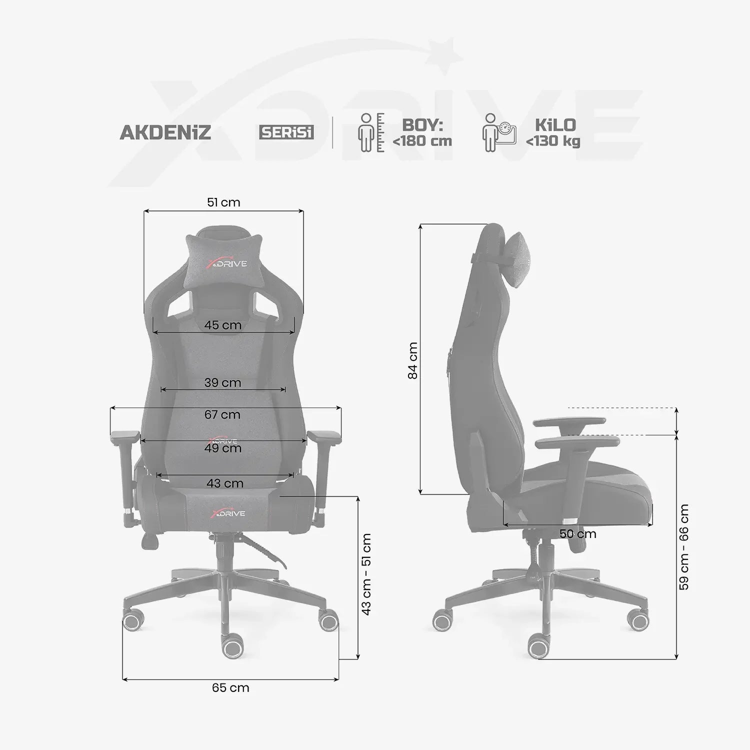 Scaun de Gaming Reglabil xDrive AKDENİZ Professional Grey/Black