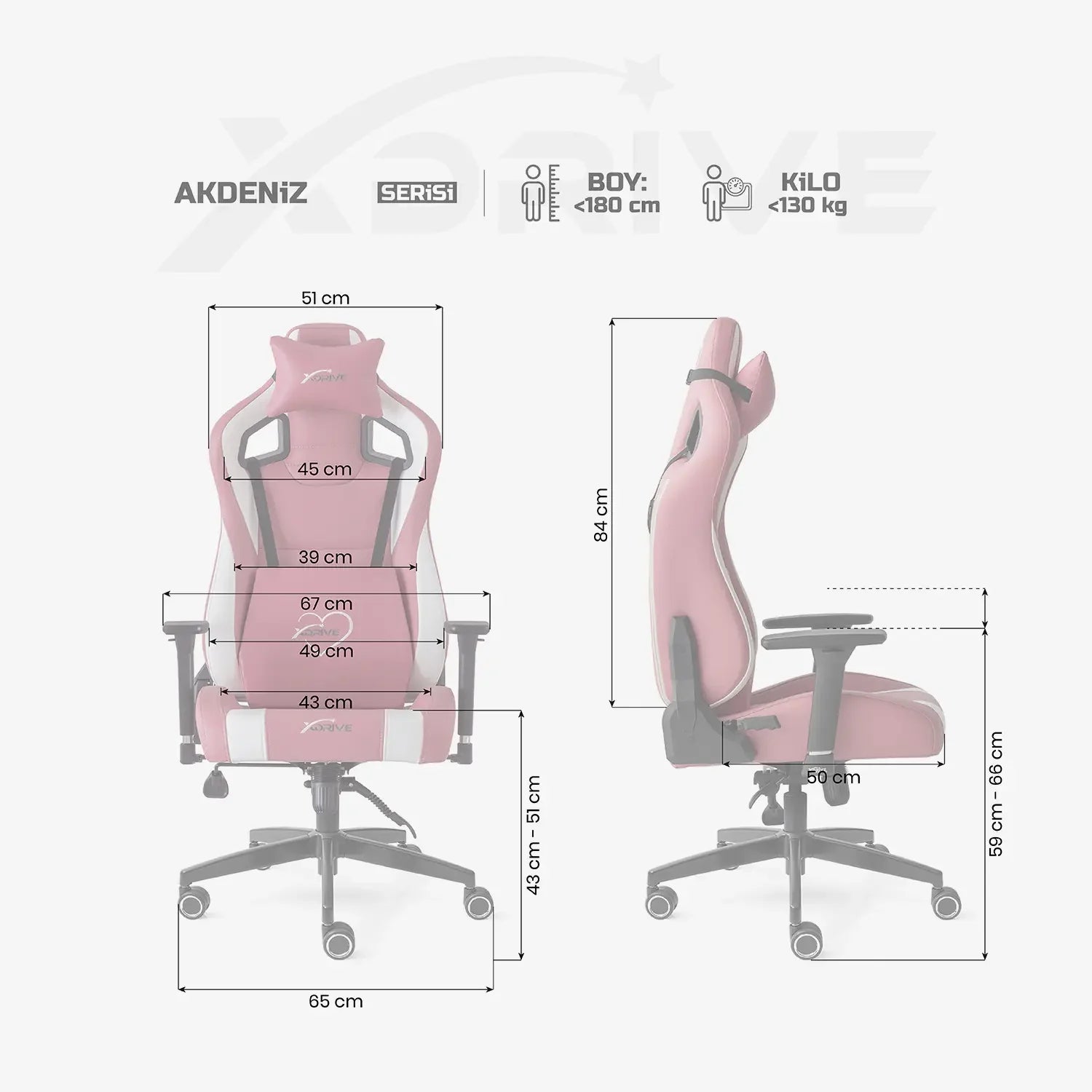 Scaun de Gaming Reglabil xDrive AKDENİZ Professional Pink/White