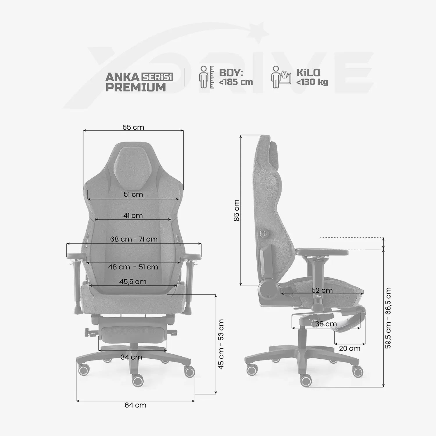 Scaun de Birou Reglabil Anka Office Grey Fabric cu Suport Picioare