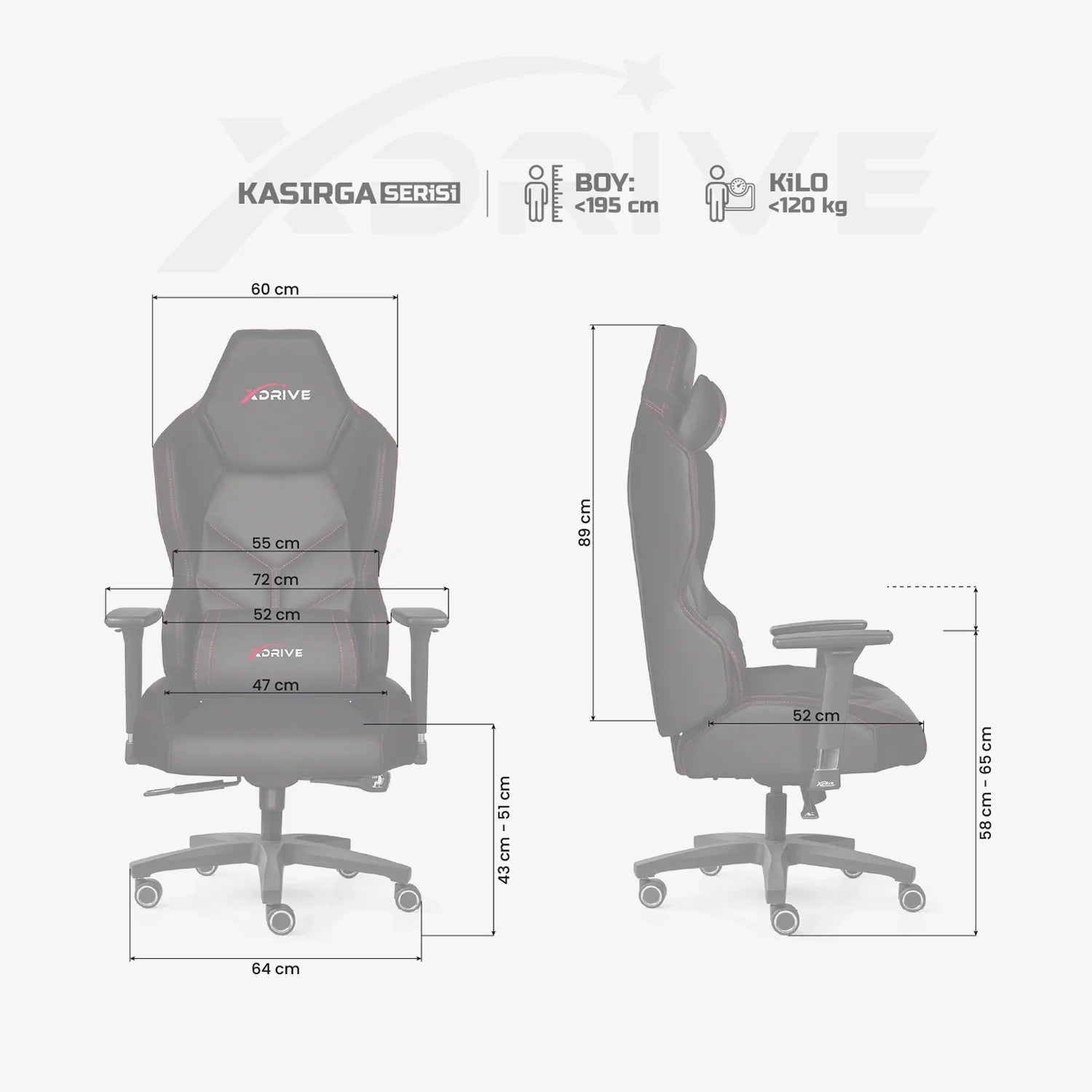 Scaun de Gaming Reglabil xDrive KASIRGA Professional Black/Black