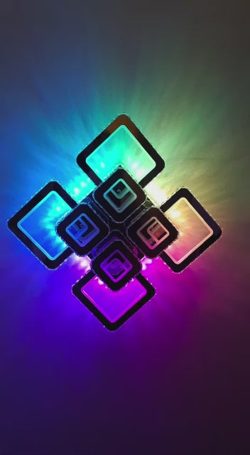 Încarcă videoclipul: Lustra LED 4+4 Square Cristal Chrome Super RGB Echivalent 1000W