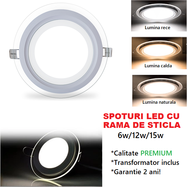 Spot LED 6W Rotund Mat Rama Sticla / ⌀96mm / Incastrabil